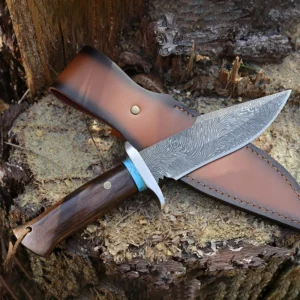 High Hardness Damascus Pattern Portable Outdoor Straight Knife for EDC Camping Fishing Wooden Handle product view 2