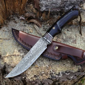 Full Tang Knives Fixed Lâmina Damascus Steel Sharp Bushcraft Knife With Leather Case product view 2
