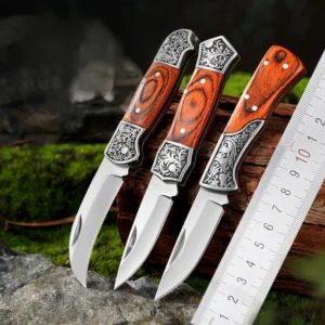 3Cr13 Stainless Steel Pocket Knife with No Lock Folding Wood Handle for Kitchen DIY EDC Camping Use - product view 2