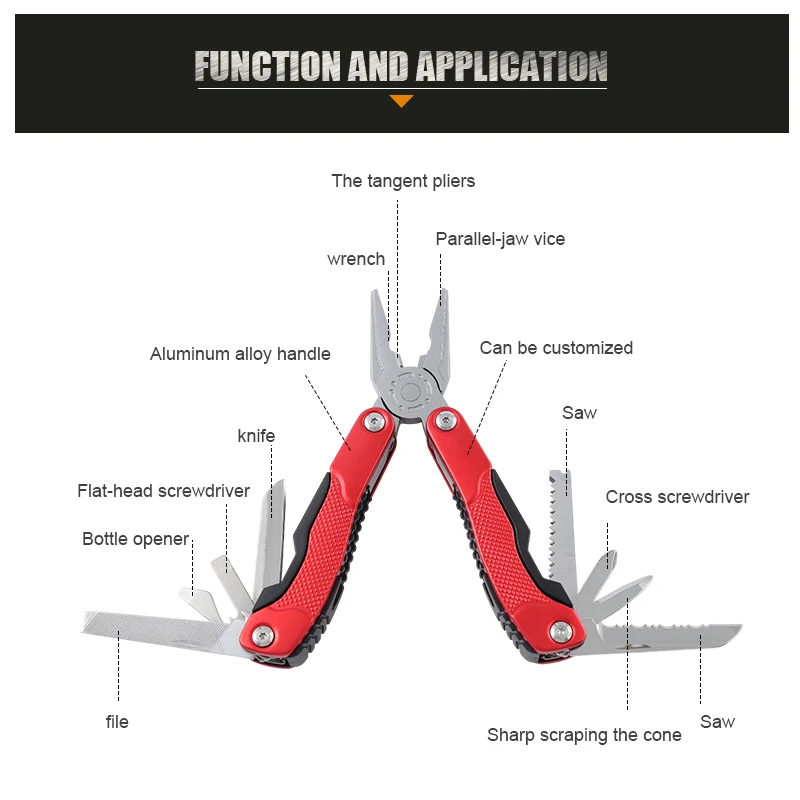 Multi Tool Combination Pliers for Camping DIY Red Steel Handle Steel Portable Customizable OEM Support for Crimping - product view 2