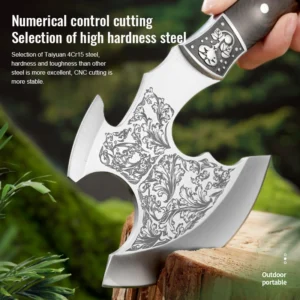 Original Viking Pizza Slicer Axe Hand Forged Industrial Grade Hatchet with Wood Handle Leather Sheath - product view 3