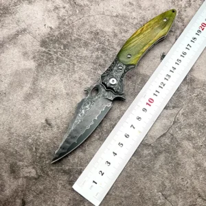 Resin Stabilized Wood Handle Damascus Folding Knife Spine Lâmina Construction Gift Collection Pocket Knife product view 2