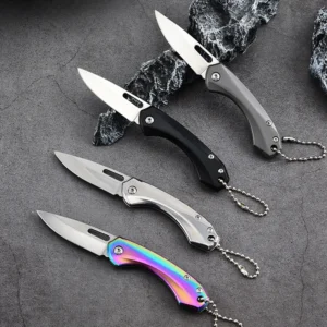 Rainbow Small Size Pocket Knife Full Stainless Steel Handle DIY Laser Engraved Folding Blade EDC Keychain Knife