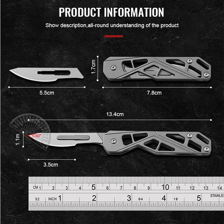 Small Pocket Knife Folding Scalpel Knife EDC Utility Slim Razor Knife 10pcs #24 Ersetzenable Edge Klinges Skinning product view 3