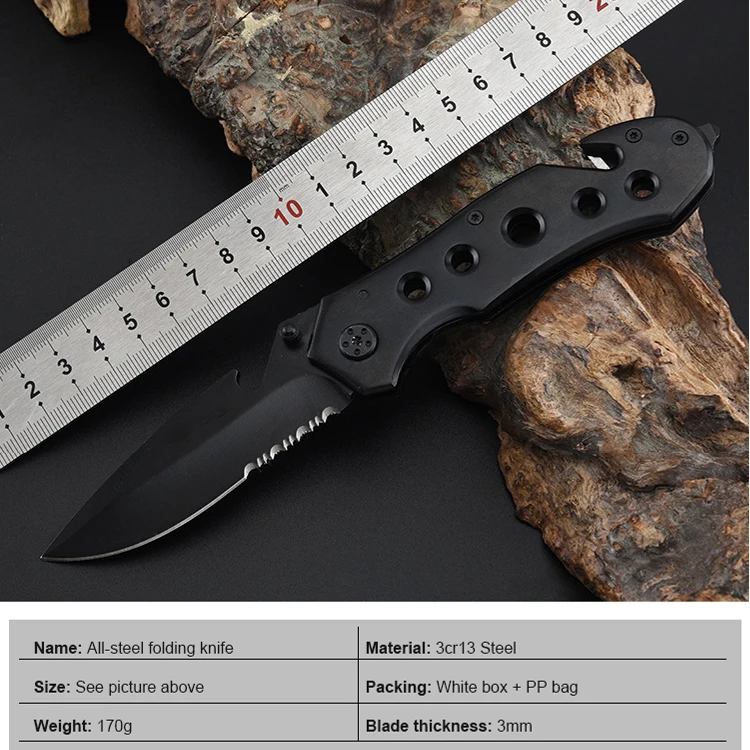 Black Pocket Knife Full Stainless Steel EDC Seatbelt Cutter Glass Breaker Bottle Opener MultiFunction Emergency product view 2