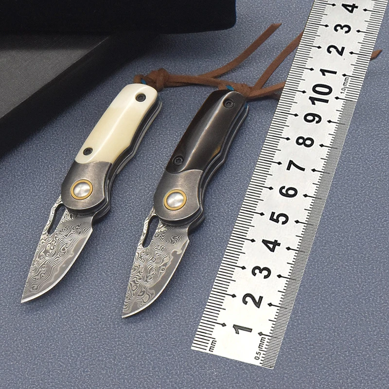 Premium DIY Damascus Knife Handmade Mini Pocket Folding Blade with Bone Wooden Handle for Camping & Hunting OEM Customizable - product view 2