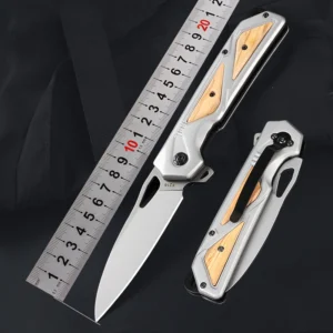 F216 Olive Wooden Handle Titanium Coating Folding Knife Elegant Design Knife Camping Outdoor Gift Pocket Knife product view 2