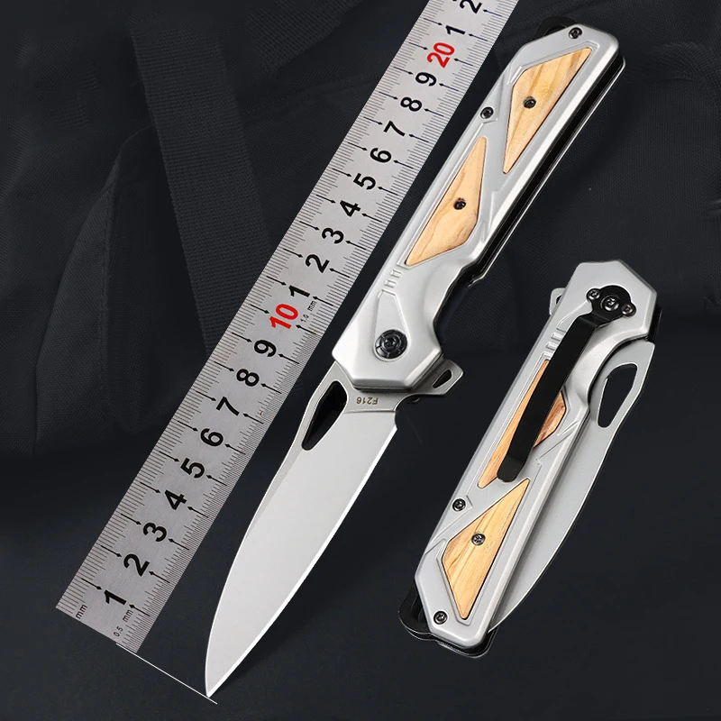 F216 Olive Wooden Handle Titanium Coating Folding Knife Elegant Design Knife Camping Outdoor Gift Pocket Knife product view 2