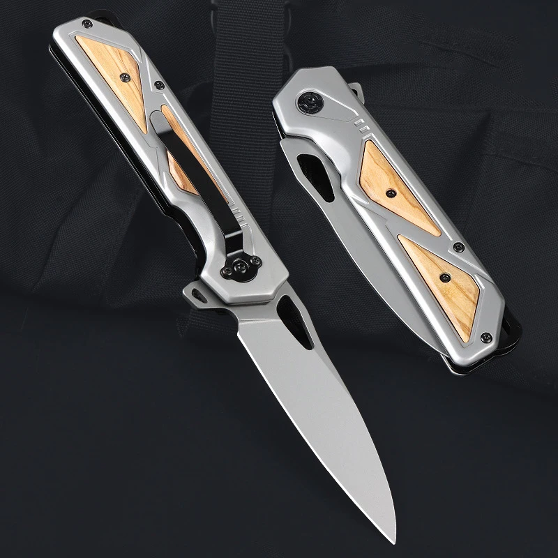 F216 Olive Wooden Handle Titanium Coating Folding Knife Elegant Design Knife Camping Outdoor Gift Pocket Knife product view 3