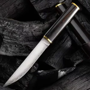 Ebony Wood Handle High Hardness Damascus Steel Outdoor Knife for Camping and Hunting Customized OEM Support - product view 4