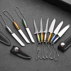 Mini Stainless Steel Kitchen Knife with Lid Quick Unpacking Outdoor Accessory Pendant for DIY Customizable Support