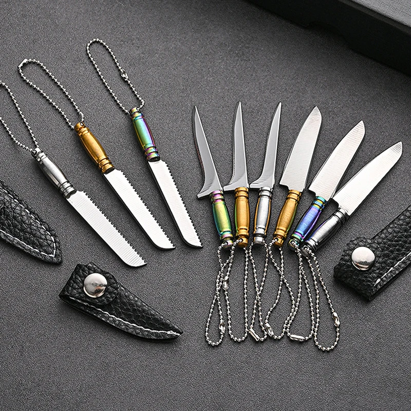 Mini Stainless Steel Kitchen Knife with Lid Quick Unpacking Outdoor Accessory Pendant for DIY Customizable Support product view 2