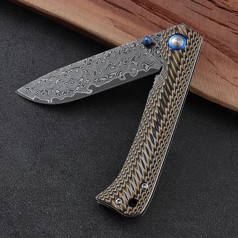 Rough Texture Python Skin Like G10 Handle Damascus Folding Knife PU Pouch Lanyard Hole with Gift Case Pocket Knife - product view 2