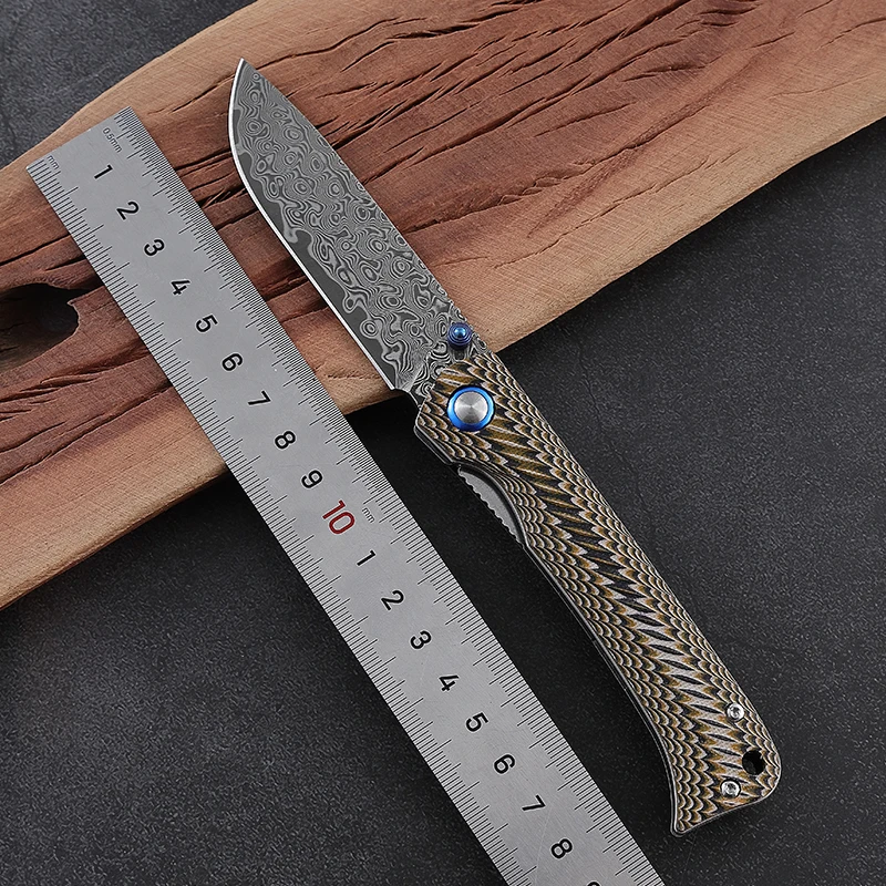 Rough Texture Python Skin Like G10 Handle Damascus Folding Knife PU Pouch Lanyard Hole with Gift Case Pocket Knife - product view 3