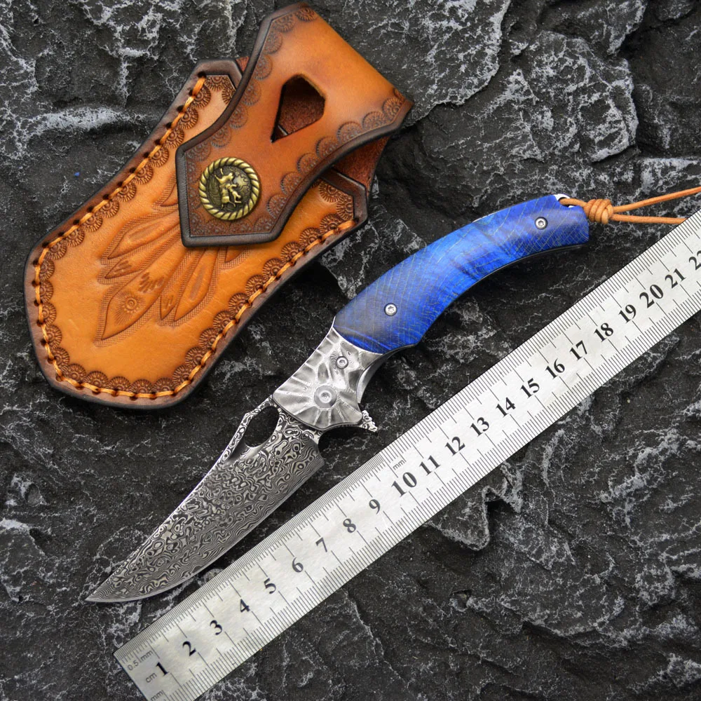 Blue Charm Dragon High-end Outdoor Handmade Damascus Steel Knife,Folding Knife,Camping Folding Knife product view 2