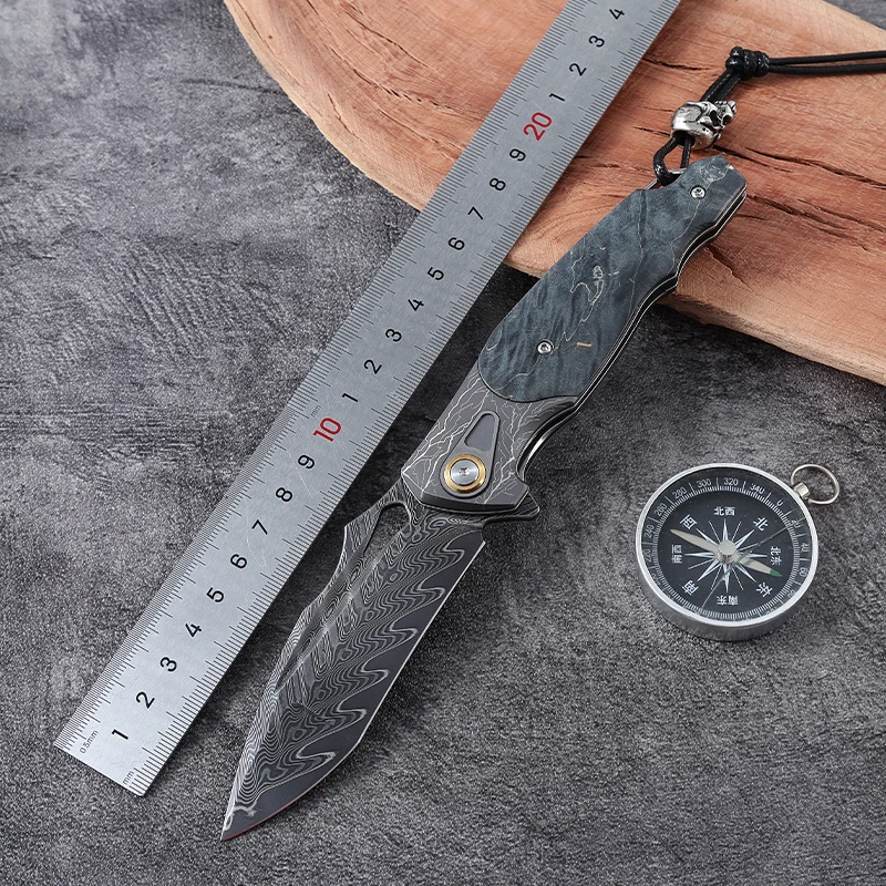 New Arrival High-end Damascus Steel Knife Camping Outdoor Folding Vg10 Pocket Knife with Stable Wood Handle and Sheath - product view 2