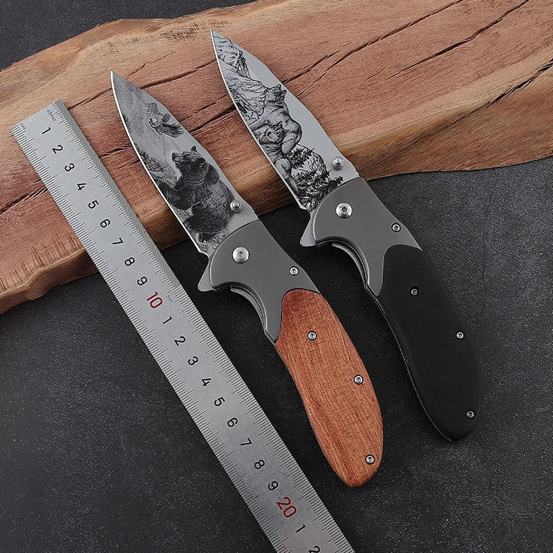 Wholesale Small Outdoor Camping Knife Stainless Steel Folding Design Customized Wood Handle for Cutting product view 2