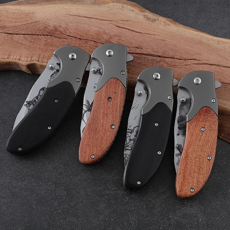 Wholesale Small Outdoor Camping Knife Stainless Steel Folding Design Customized Wood Handle for Cutting product view 3