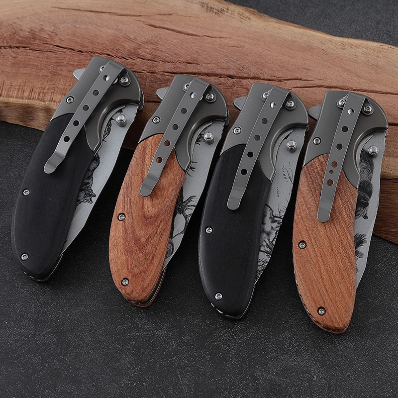 Wholesale Small Outdoor Camping Knife Stainless Steel Folding Design Customized Wood Handle for Cutting product view 4