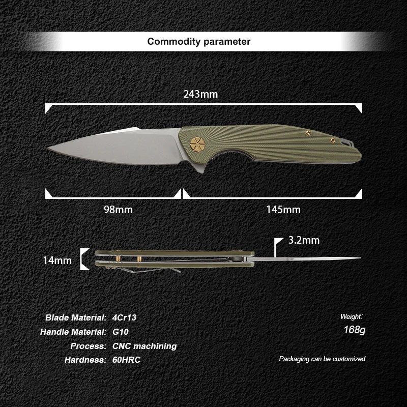 Hot Selling Customized Steel Blade G10 Handle Outdoor Camping EDC Folding Pocket Gift Knife product view 2