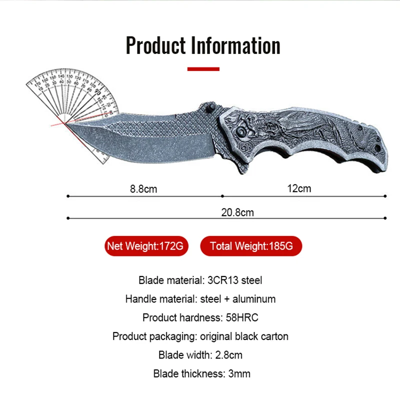 Chinese Loong Pattern Pocket Knife Classic Article Folding Knife Outdoor Camping Knife Collection EDC Wholesale product view 2