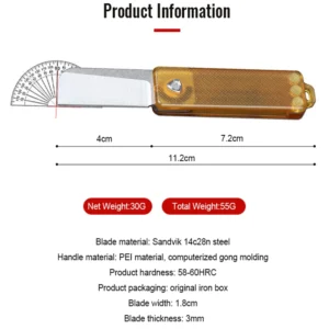 Mini Keychain Sandvik14c28ns Pocket Knife Light Weight Small Folding Knife EDC Box Cutter PEI Ember Handle Magnet product view 2