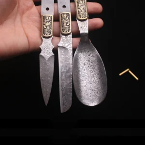 Wholesale High Quality Customizable Damascus Steel Tea Knife Blade Blanks Grade Serrated Edge Steel Handle product view 4
