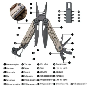 25 in 1 Outdoor EDC Stainless Steel Black Industrial Grade Multi Functional Folding Knife Pliers Bend Metric System OEM - product view 2