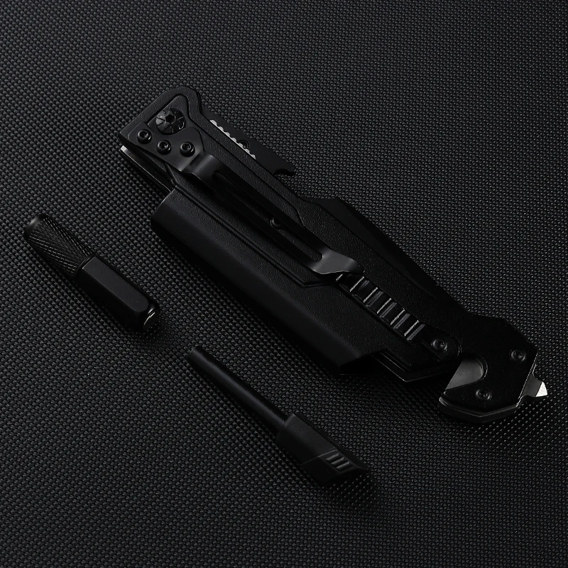 7 in 1 Outdoor Camping Multifunction Folding Knife 3cr13 Blade Aluminum Handle Fire Starter Led Light Outdoor product view 3