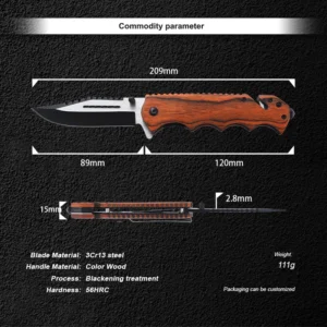 Wholesale High Quality 3CR13 Stainless Steel Wood Handle EDC Outdoor Folding Pocket Knife product view 2
