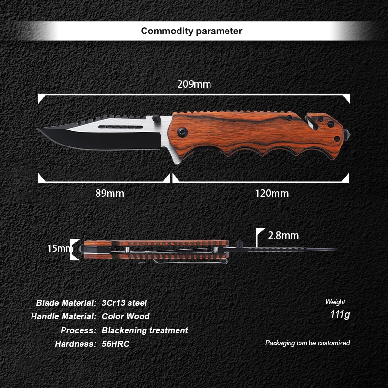 Wholesale High Quality 3CR13 Stainless Steel Wood Handle EDC Outdoor Folding Pocket Knife product view 2