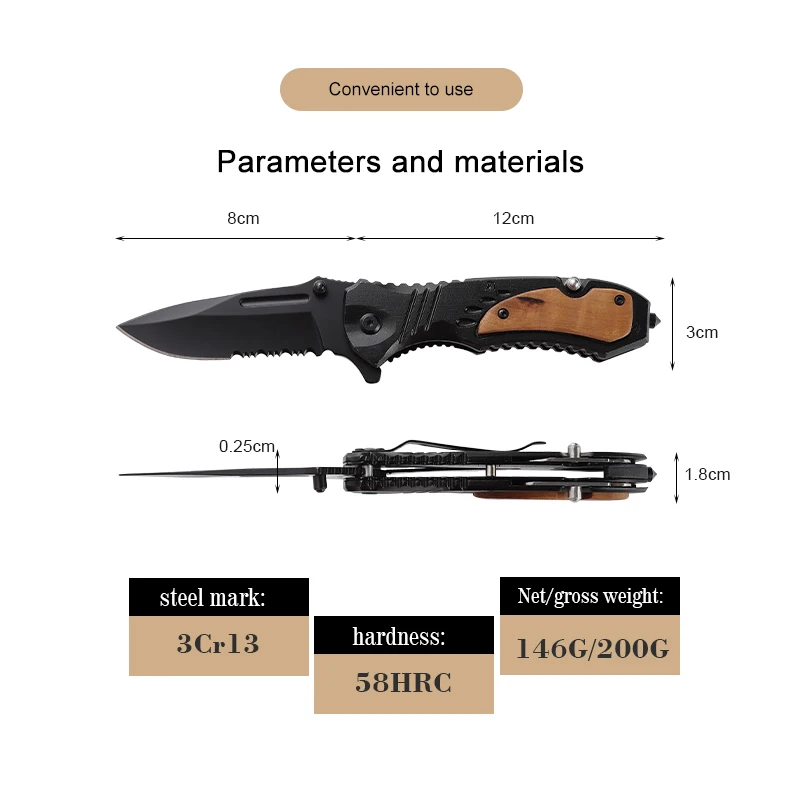 Hot Selling High Quality Custom Wood Handle Folding Pocket Knife Daily Carrying Outdoor Camping EDC Knife product view 3