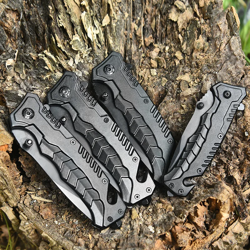 Wholesale Custom Black Aluminum Handle Steel Blade Outdoor Pocket Folding Camping Knife Glass Crusher product view 4