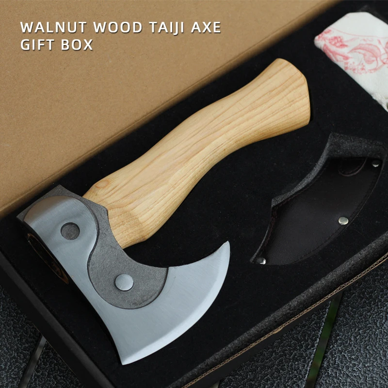 Walnut Wood Handle Tai Chi Play Axe Outdoor Multi-Function Camp Small Hand Axe with Leather Case Gift Collection product view 2