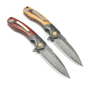 Factory Wholesale Custom Outdoor Camping Folding Knife Damascus Steel Lame Wooden Handle Portable Gift Pocket Knife product view 2