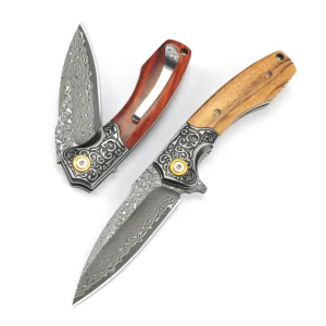Factory Wholesale Custom Outdoor Camping Folding Knife Damascus Steel Lame Wooden Handle Portable Gift Pocket Knife product view 4