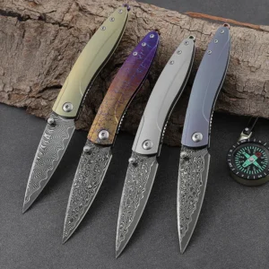 High-Grade Damascus Steel Titanium Alloy Handle Outdoor Folding Pocket Utility Titanium Alloy Knife Daily Carry Survival Knife - product view 3