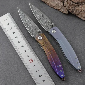 High-Grade Damascus Steel Titanium Alloy Handle Outdoor Folding Pocket Utility Titanium Alloy Knife Daily Carry Survival Knife - product view 4