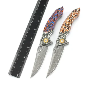 High Quality Custom Wholesale Damascus Steel Knife G10 Fiberboard Handle Multi-purpose EDC Camping Gift DIY Folding Pocket Knife - product view 4