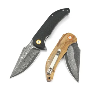 Hot Selling Holagh-end Gift Custom Wholesale Damascus Steel Wood Handle Laser Engraving EDC Outdoor Camping Pocket Folding Knife - product view 4
