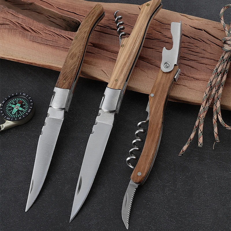Innovative Stainless Steel Gift Box Wood Handle Knife Custom Tool Bottle with Waiter Opener Wine Corkscrew - product view 2