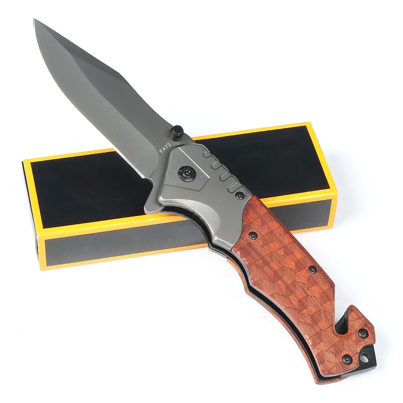 OEM Custom Wood Handle EDC Fishing Folding Knife Camping Multifunctional 3Cr13 Steel Pocket Knife with Glass Breaker - product view 2