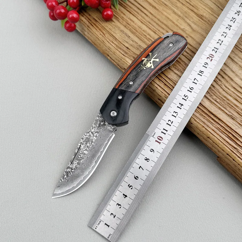 Hot Selling Pocket Knife Damascus Blade Knife Camping Folding Blade Knife With Colored Wood+copper Head Inlay - product view 2