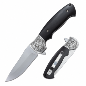 Hoigh Quality Engraved Steel Head 4CR14 Stainless Steel Pocket Knife for Outdoor Camping with Ebony Wooden Handle