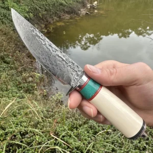 2026 High Quality New Style African Horn Handle Straight Knife Portable Damascus Fixed Blade Knife product view 4