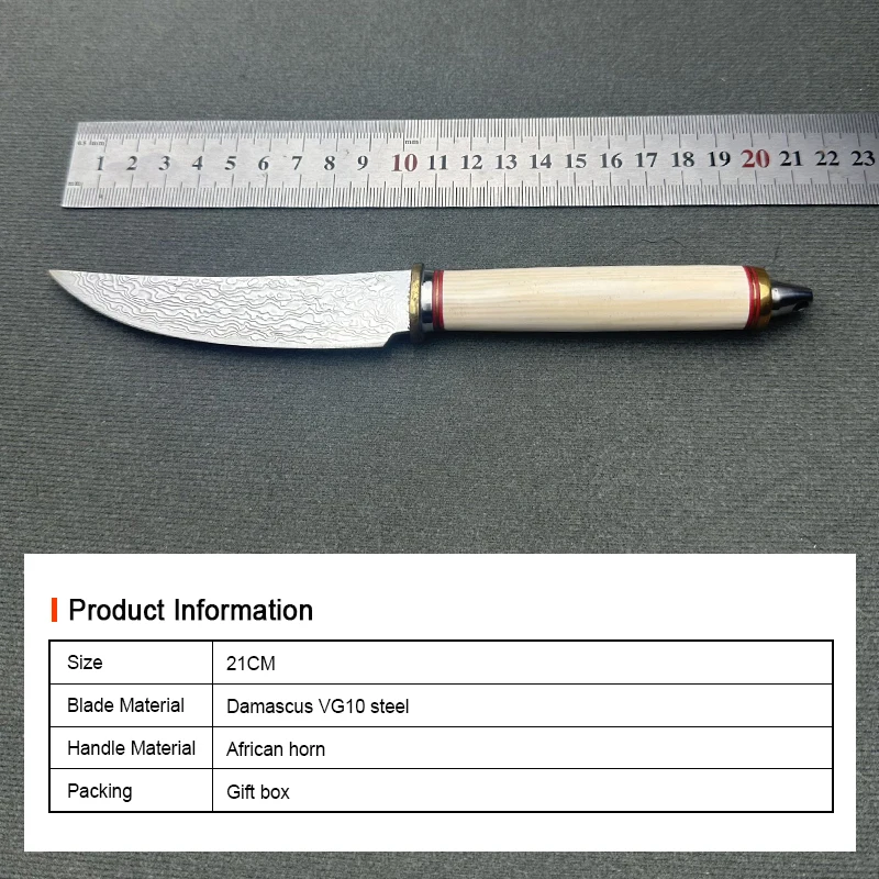 2026 High Hardness African Horn Handle VG10 Knife Damascus Steel Outdoor Hunting Fixed Blade Survival Knife - product view 4