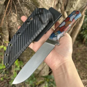 Finger Color Print Pattern G10 Handle Camping Knife D2 Steel Rescue Knives Fixed Bilah Knife with Sheath