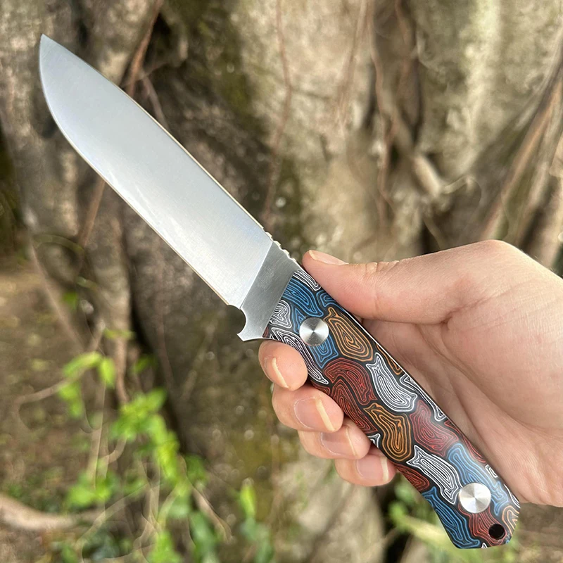 Finger Color Print Pattern G10 Handle Camping Knife D2 Steel Rescue Knives Fixed Клинок Knife with Sheath product view 4