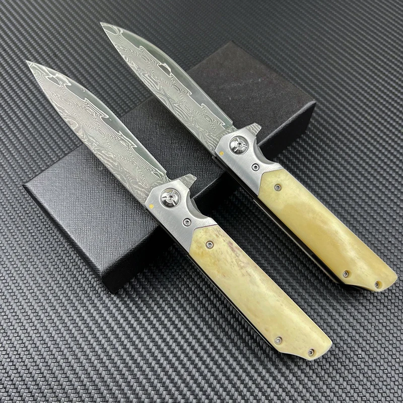 Exclusive Damascus Folding Knife Ox Bone Handle Outdoor Knives with High-end Gift product view 3