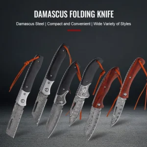 New Desgin Survival Knife Damascus Hunting Folding Knife Damascus Steel Blade for Camping with 6 Styles Wood Handle